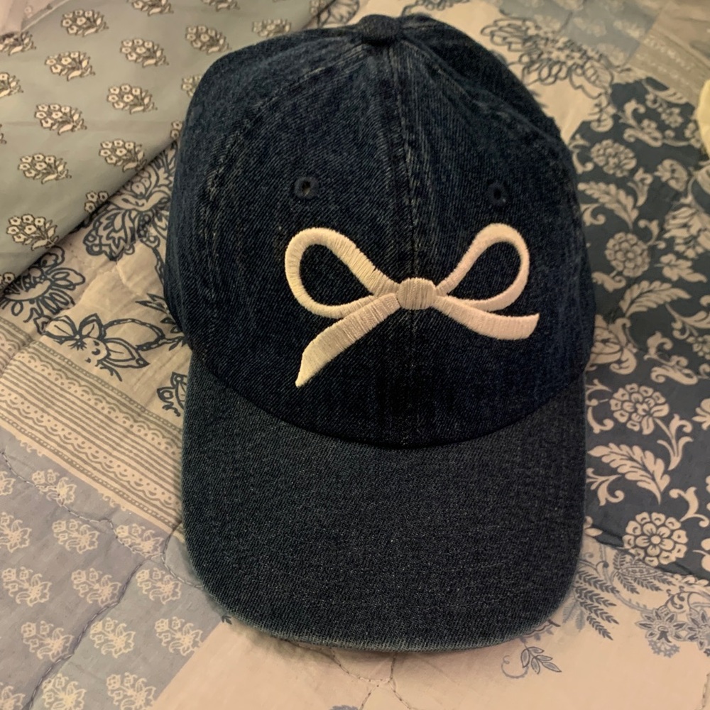 Denim Cap with Bow Accent
